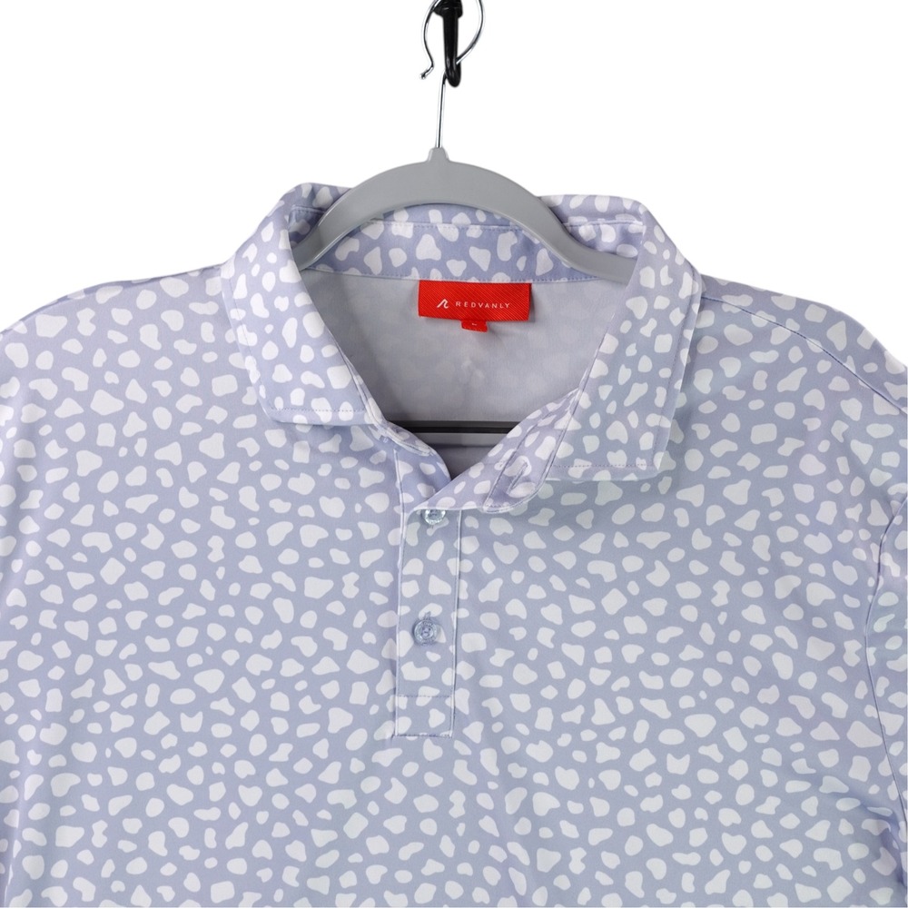REDVANLY Polo Shirt Men Large Lavender Abstract Spot Stretch Short Sleeve Golf